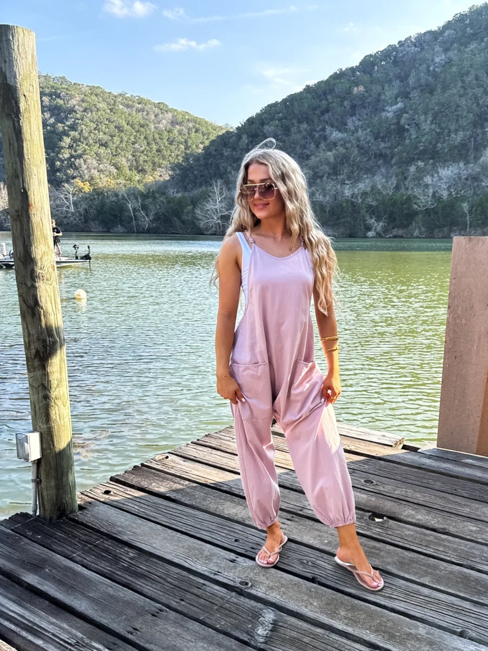 Light Pink Relaxed Tank Jumpsuit with Pockets Regular & Plus
